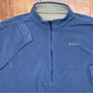 Simms Fleece Pullover Mens Large Blue 1/4 Zip Mock Neck Fishing Sweatshirt